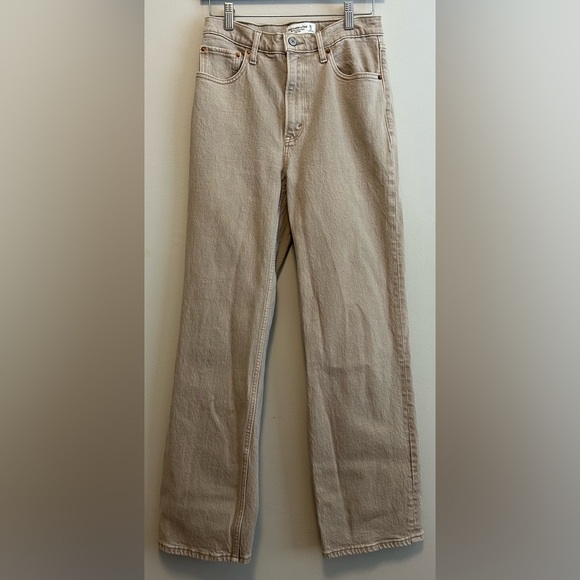 Abercrombie Fitch Women’s Tan Denim Jeans - Size 2 90s Relaxed Jeans High Rise - Picture 1 of 9